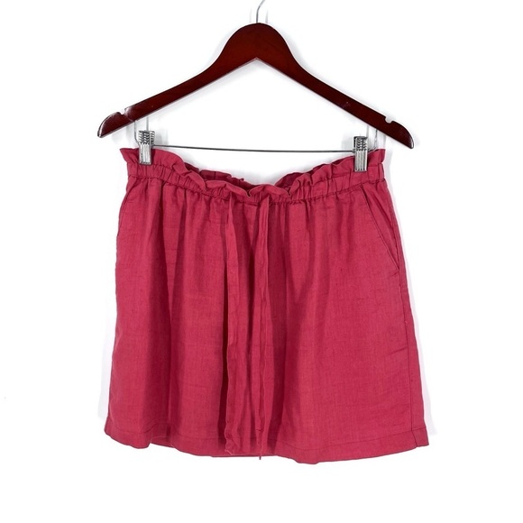 KENAR 100% Linen Paper Bag Mini Skirt Drawstring Pockets - Picture 1 of 7